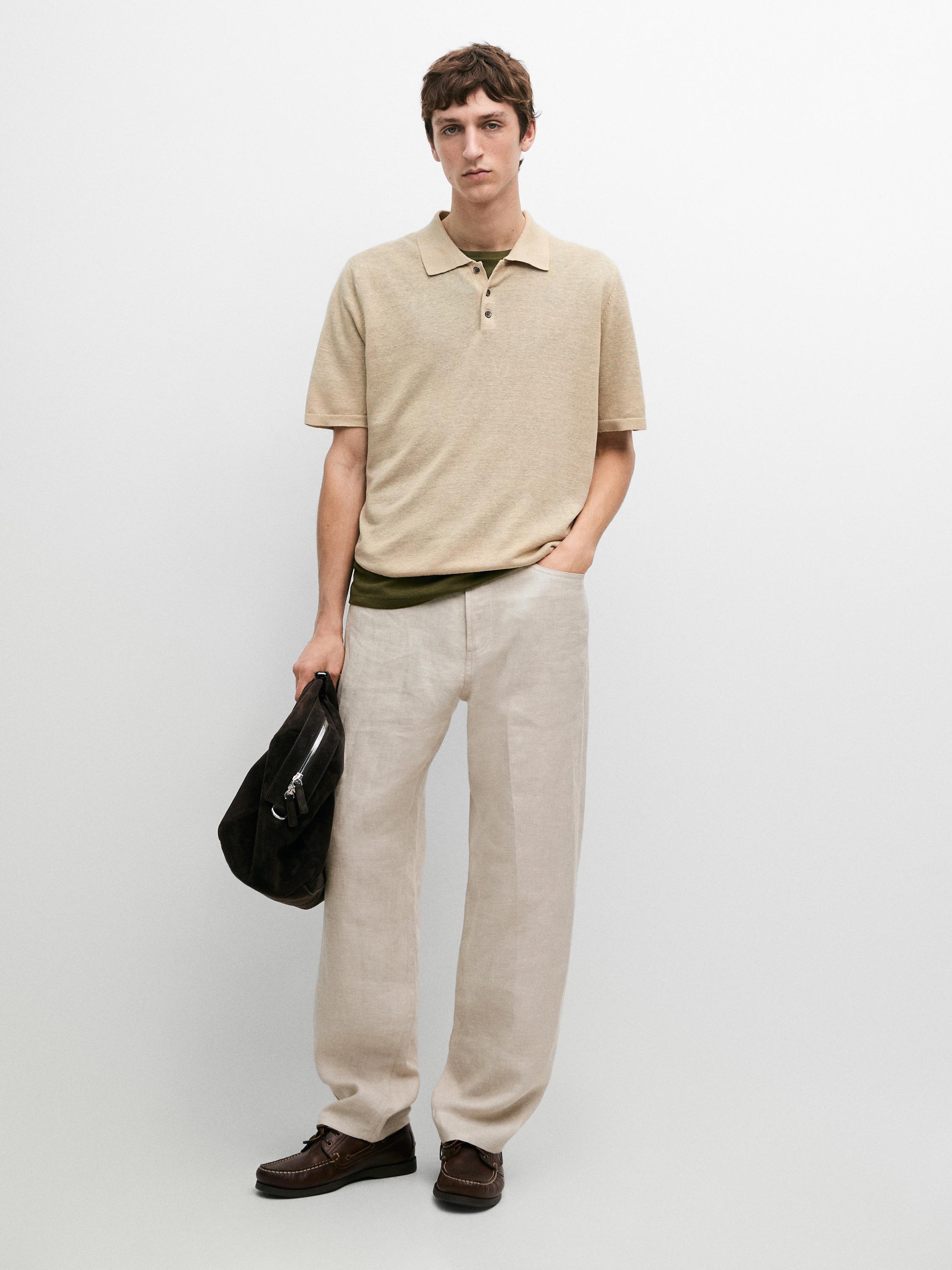 Linen knit polo sweater